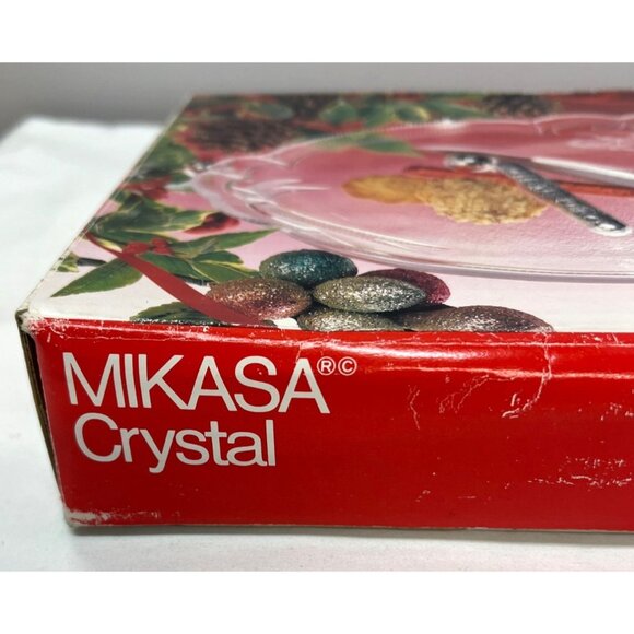 Mikasa Crystal Christmas Holiday Oval Platter With Embossed Holly & Bell Design - Picture 8 of 9